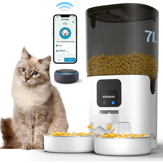 מתקן האכלה אוטומטי לחיות מחמד עם חיבור לאפליקציה בעל לשתי צלחות - Feed My Pet - פריקפוא