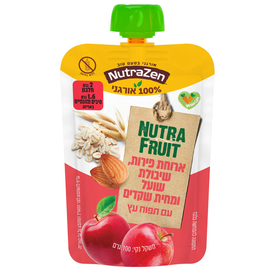 Nutra Fruit - ארוחת פירות, שיבולת שועל ומחית שקדים עם תפוח עץ אורגני ללא גלוטן | נוטרה זן - 6 יחידות - NutraZen - פריקפוא