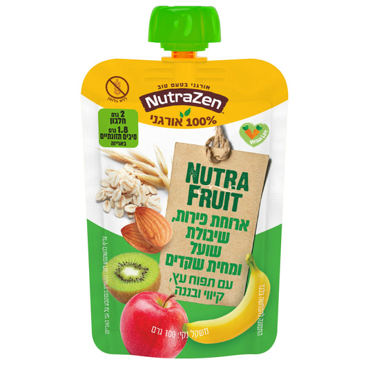Nutra Fruit - ארוחת פירות, שיבולת שועל ומחית שקדים עם תפוח, קיווי ובננה אורגני ללא גלוטן | נוטרה זן - 6 יחידות - NutraZen - פריקפוא
