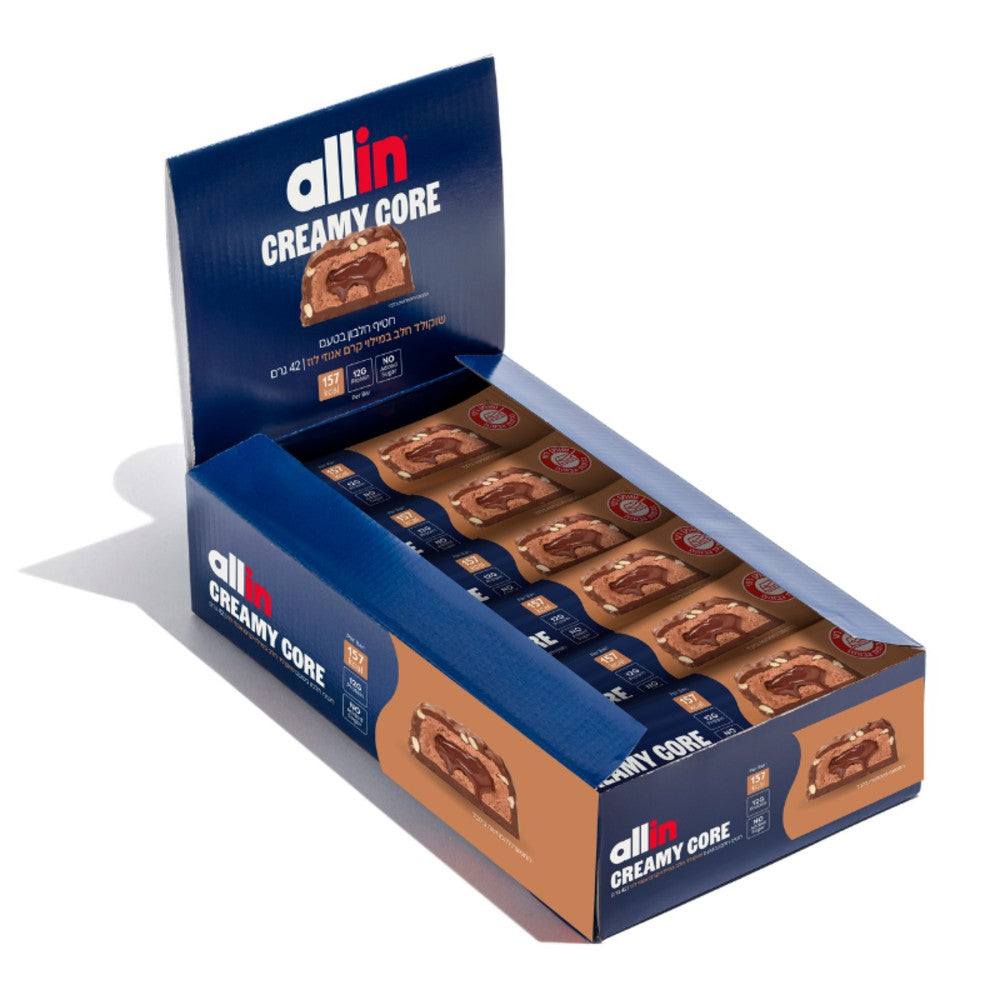 חטיף חלבון בטעם שוקולד חלב במילוי ליבת קרם אגוזי לוז | 10 יחידות - allin - פריקפוא