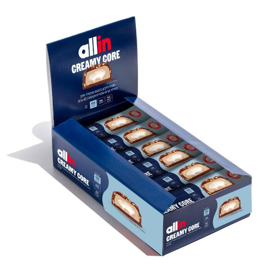 חטיף חלבון בטעם שוקולד חלב במילוי ליבת קרם שקדים וקוקוס | 10 יחידות - allin - פריקפוא