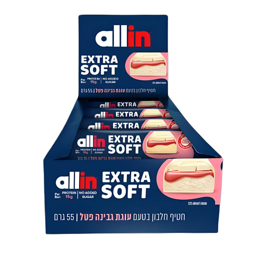 חטיף חלבון בטעם עוגת גבינה פטל אקסטרה סופט | 10 יחידות - allin - פריקפוא