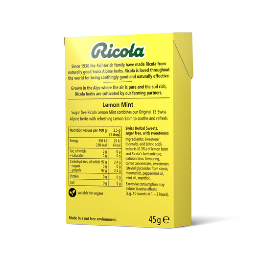 סוכריות ללא סוכר בטעם צמחים, לימון ומנטה | ריקולה - Ricola - פריקפוא