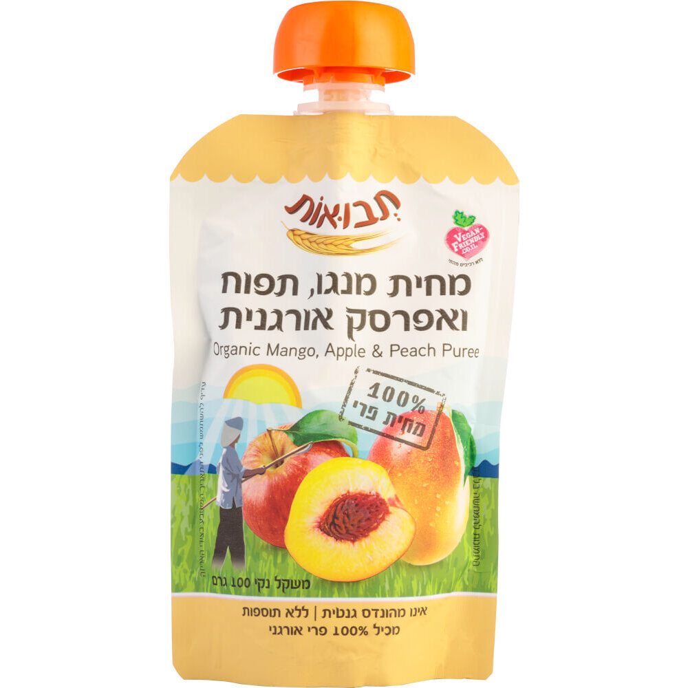 מחית מנגו תפוח ואפרסק אורגני - 6 יחידות - תבואות - פריקפוא