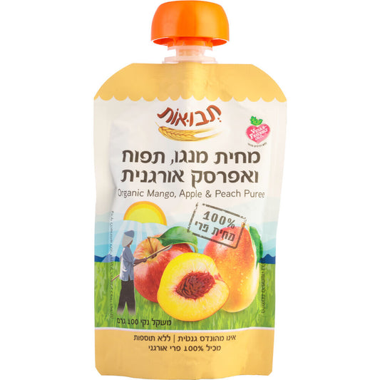 מחית מנגו תפוח ואפרסק אורגני - 6 יחידות - תבואות - פריקפוא