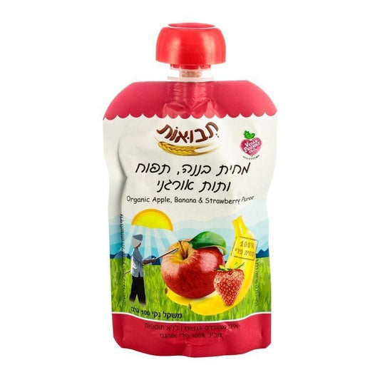 מחית בננה תפוח ותות אורגני - 6 יחידות - תבואות - פריקפוא