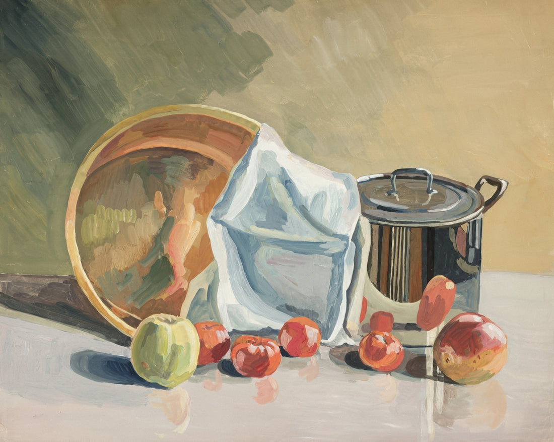 Still life with fruit, pot, and bowl