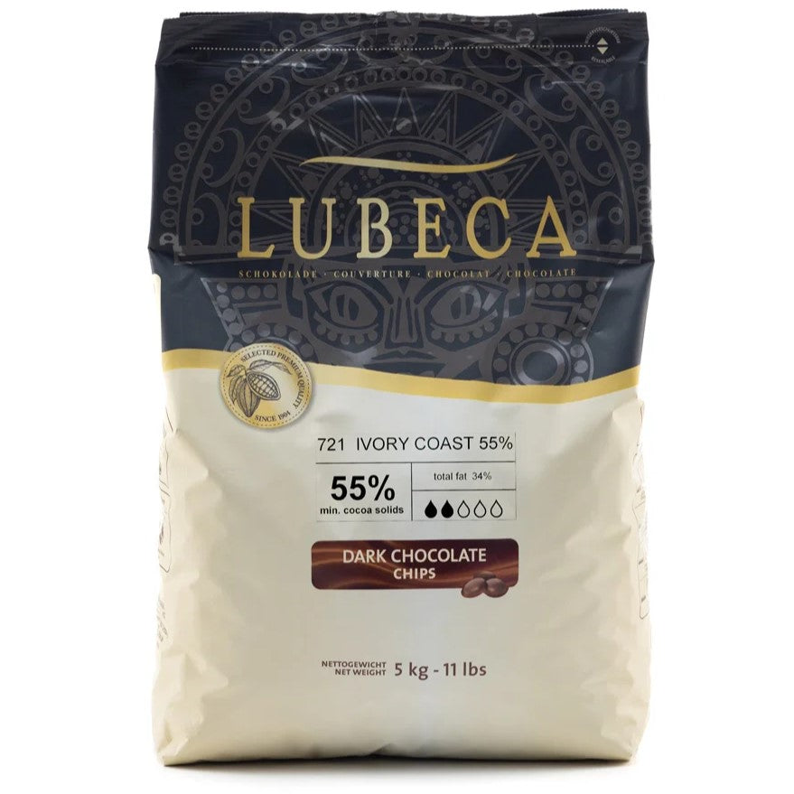 שוקולד צ׳יפס מריר מטבעות 55% - 5 ק"ג | לובקה - Lubeca - פריקפוא
