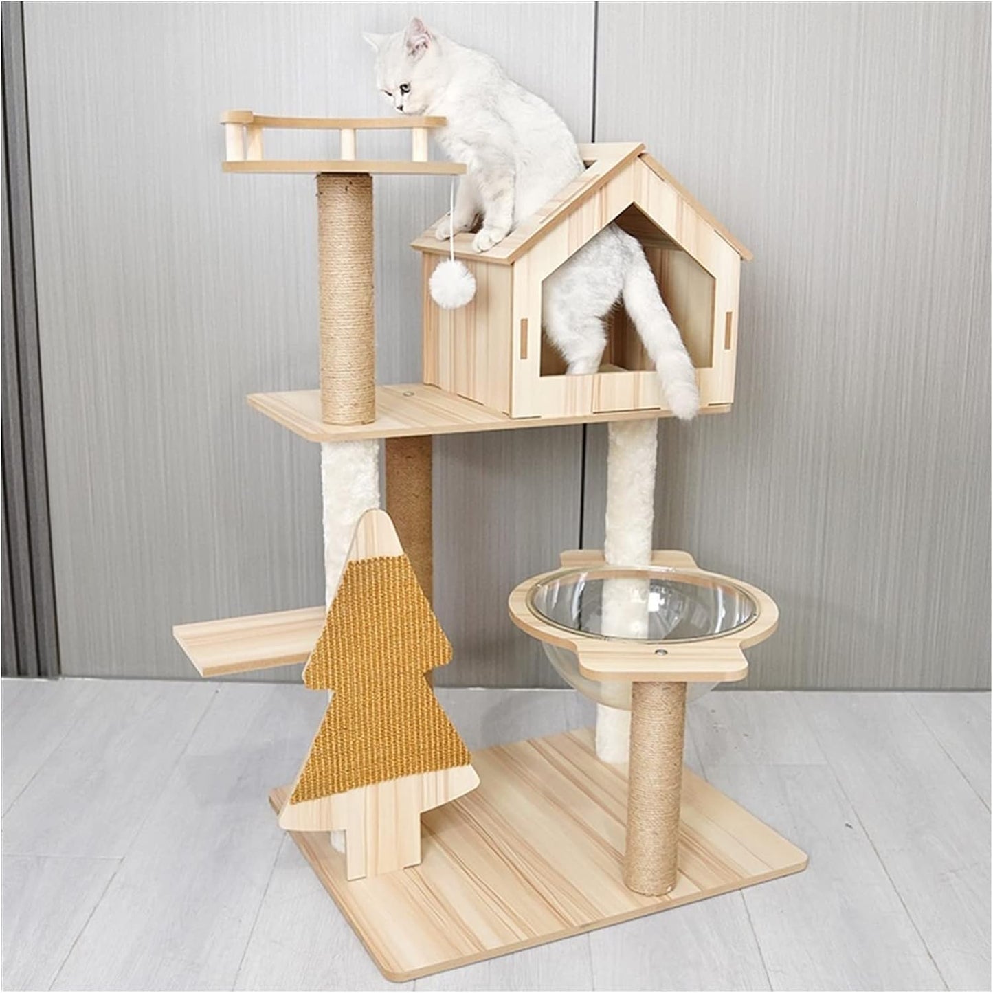 מתקן גירוד מעוצב מעץ לחתולים בעל 4 קומות - Feed My Pet - פריקפוא