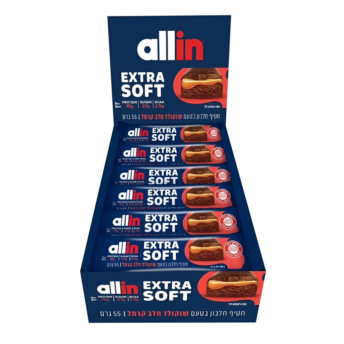 חטיף חלבון בטעם שוקולד חלב קרמל אקסטרה סופט | 10 יחידות - allin - פריקפוא
