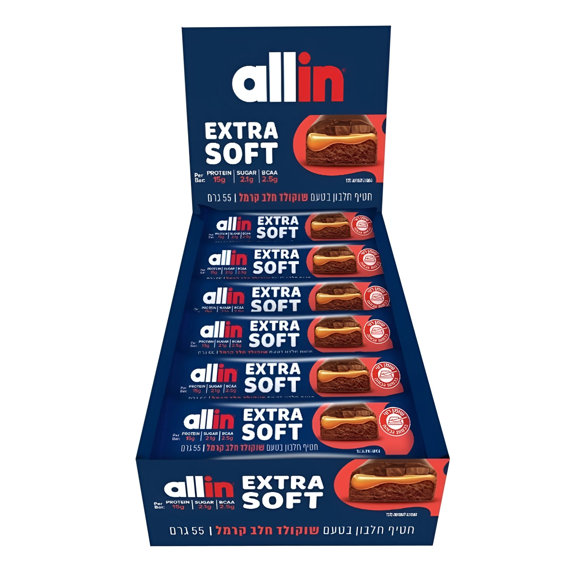 חטיף חלבון בטעם שוקולד חלב קרמל אקסטרה סופט | 10 יחידות - allin - פריקפוא