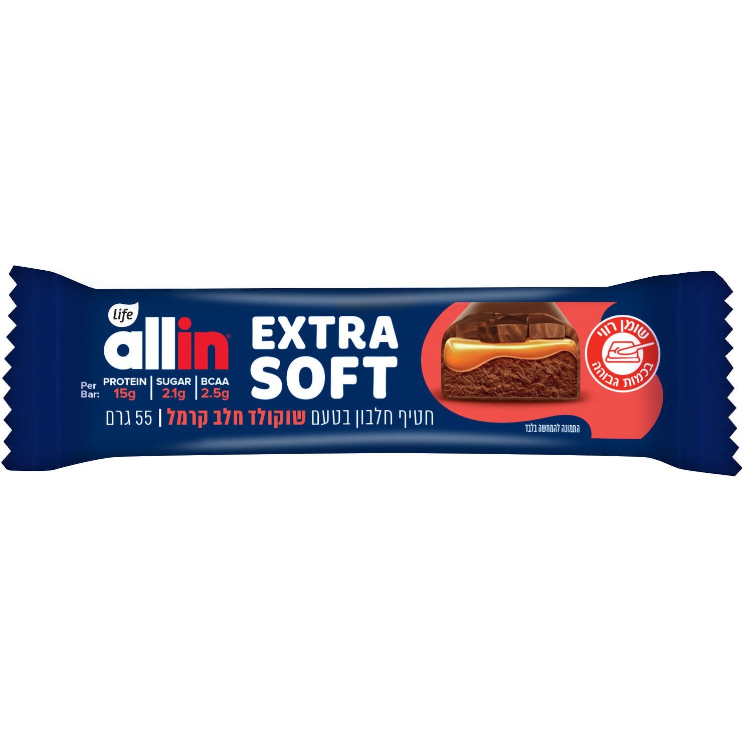 חטיף חלבון בטעם שוקולד חלב קרמל אקסטרה סופט | 10 יחידות - allin - פריקפוא