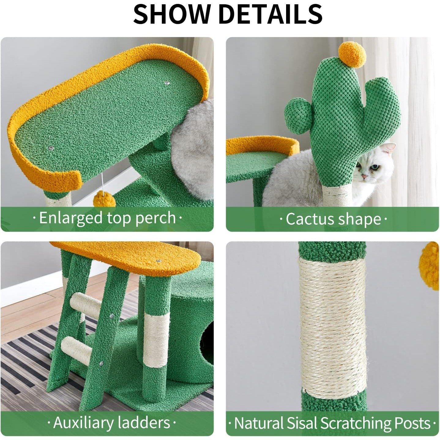 מתקן גירוד מעוצב קקטוס לחתולים בעל 5 קומות - Feed My Pet - פריקפוא