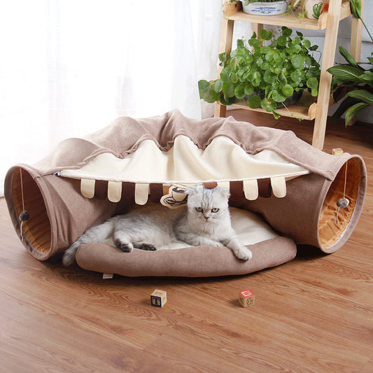 מיטת חתול משולבת עם מנהרת משחק - Feed My Pet - פריקפוא