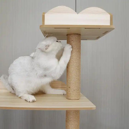 מתקן גירוד מעוצב מעץ לחתולים בעל 6 קומות - Feed My Pet - פריקפוא