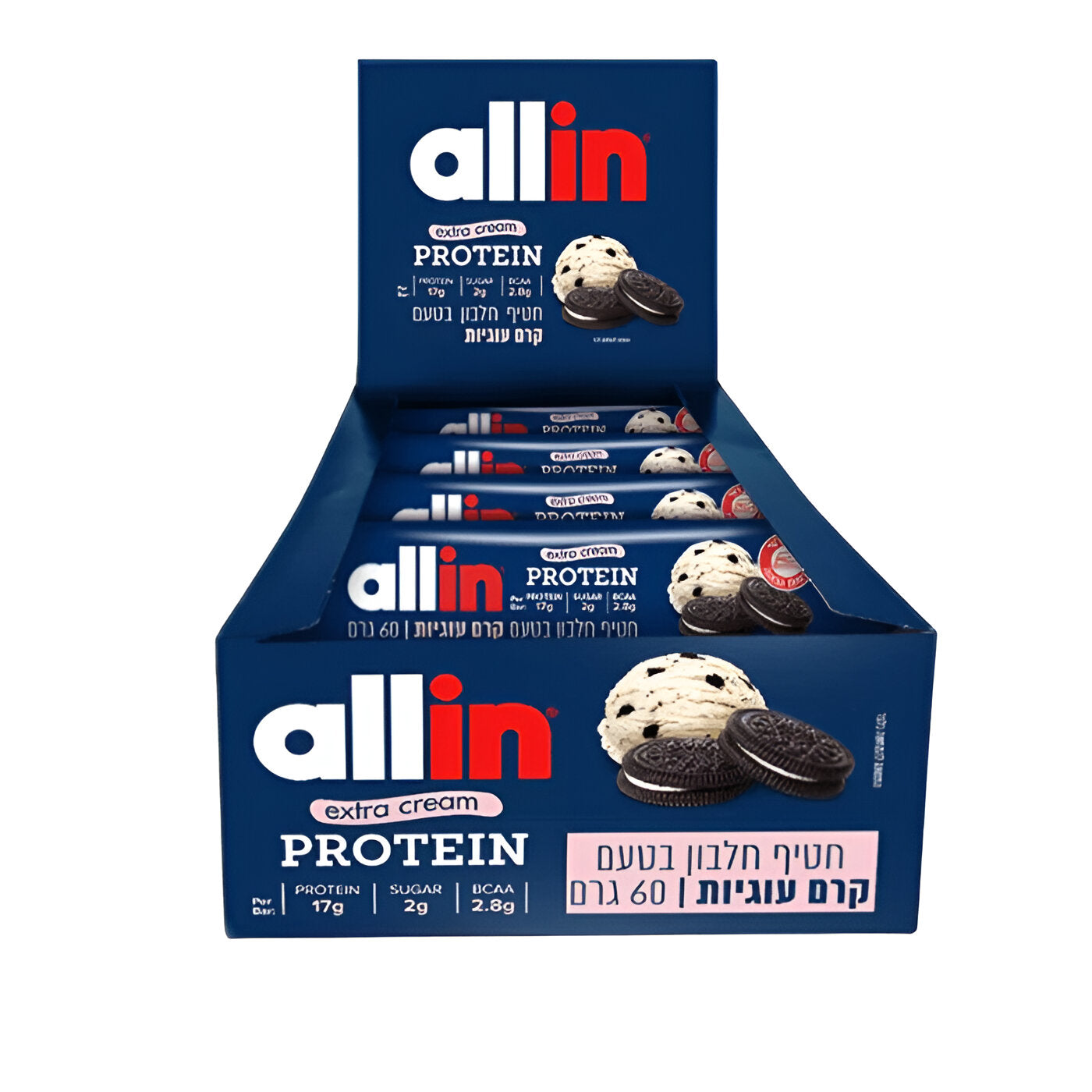 חטיף חלבון בטעם קרם עוגיות אקסטרה קרם | 10 יחידות - allin - פריקפוא