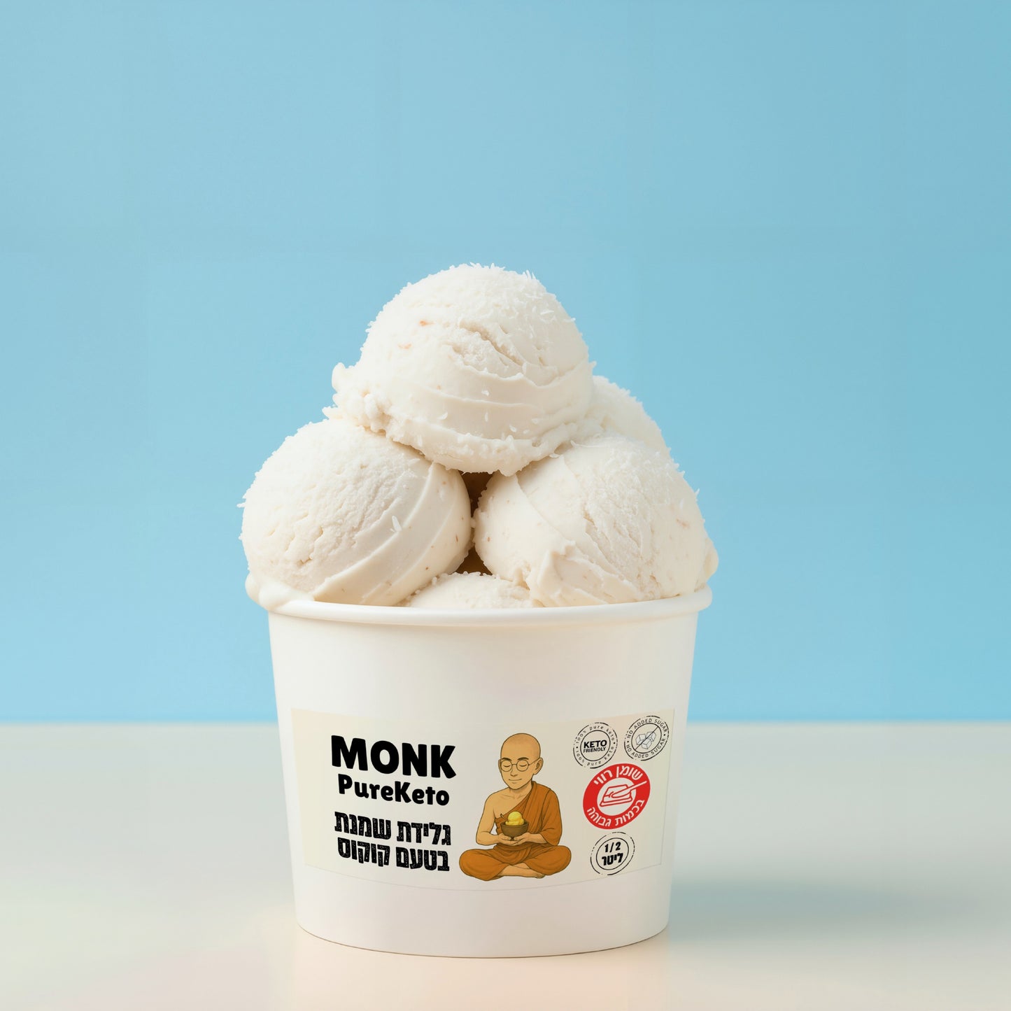 גלידת שמנת בטעם קוקוס | מונק פיור קיטו - Monk Pure Keto - פריקפוא