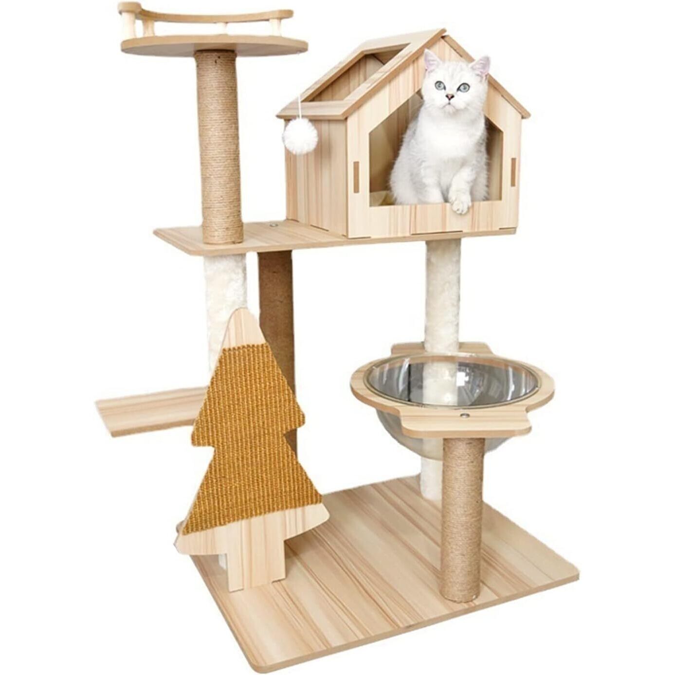 מתקן גירוד מעוצב מעץ לחתולים בעל 4 קומות - Feed My Pet - פריקפוא