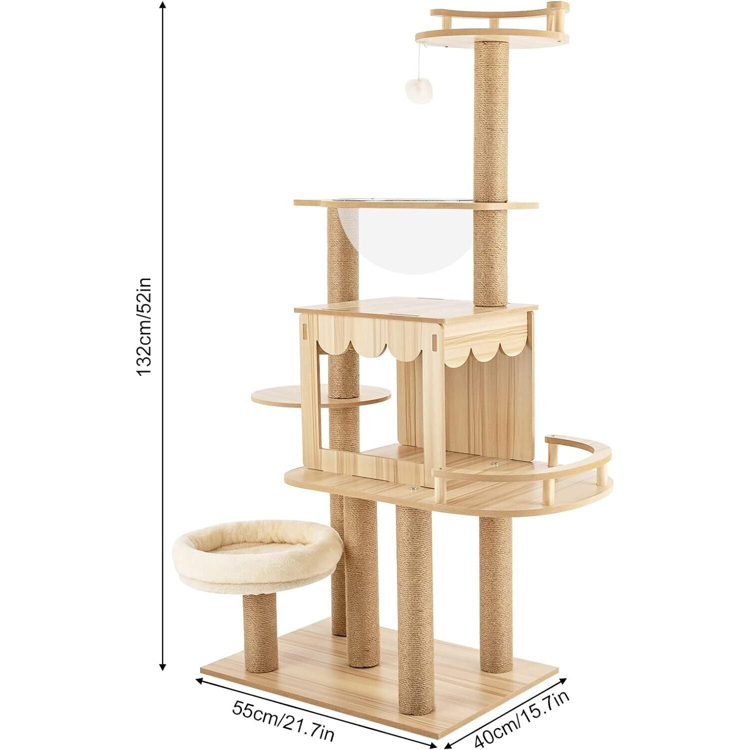 מתקן גירוד מעוצב מעץ לחתולים בעל 5 קומות - Feed My Pet - פריקפוא