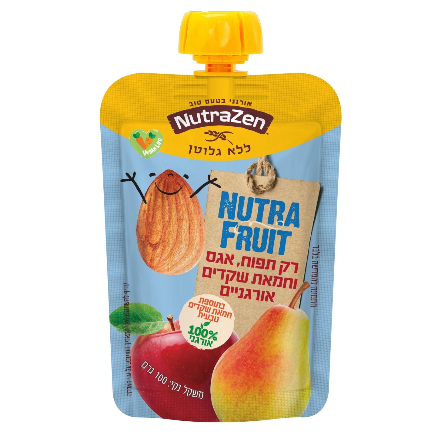 Nutra Fruit - מחית אורגנית תפוחי עץ, אגס וחמאת שקדים | נוטרה זן - 6 יחידות - NutraZen - פריקפוא