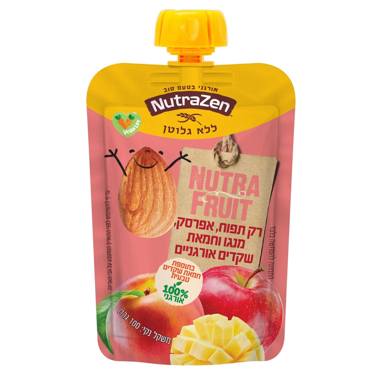 Nutra Fruit - מחית אורגנית תפוחי עץ, אפרסק, מנגו וחמאת שקדים | נוטרה זן - NutraZen - פריקפוא
